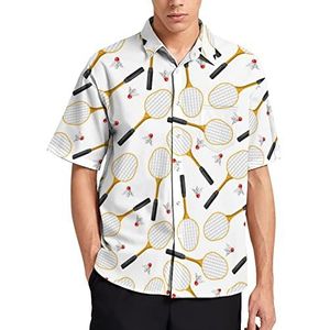 Badmintonrackets Hawaïaans shirt voor heren, zomer, strand, casual, korte mouwen, button-down shirts met zak