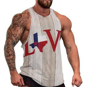 Love Texas Map on Weathered Wood Heren Tanktop Grafische Mouwloze Bodybuilding Tees Casual Strand T-Shirt Grappige Gym Muscle