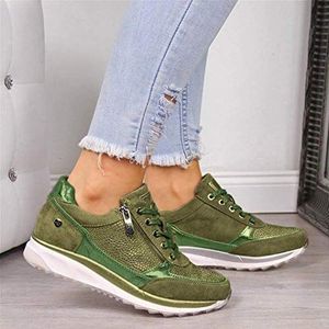 Oceansee Vrouwen Casual Schoenen Mode Wedge Platte Schoenen Rits Lace Up Comfortabele Dames Sneakers Vrouwelijke Gevulkaniseerde Schoenen groen 39