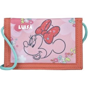 Disney Minnie Mouse Portemonnee voor meisjes, gepersonaliseerd met naam, portemonnee om te hangen voor kinderen, roze, bloemen, Klassiek
