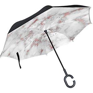 RXYY Winddicht Dubbellaags Vouwen Omgekeerde Paraplu Marmer Rose Goud Textuur Waterdichte Reverse Paraplu voor Regenbescherming Auto Reizen Outdoor Mannen Vrouwen