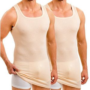 HERMKO 16027 2-pack heren extra lang onderhemd van katoen/modal, crème (huidskleurig), S