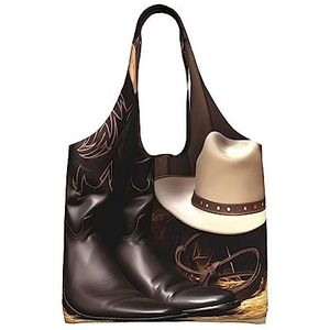YNCATXZ Cowboy zwarte hoed westernlaarzen canvas draagtas voor vrouwen esthetische boodschappentassen schoudertas herbruikbare boodschappentassen, Zwart, Eén maat