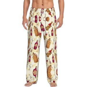 Rode Wijn Mannen Lange Lounge Wear Broek Nachtkleding Pyjama Bodems Nachtkleding Met Zakken En Trekkoord, Wit, S