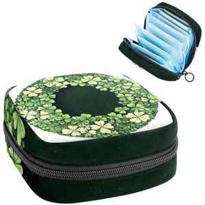 1 x maandverband, grote maandverband, organizer, herbruikbare eerste menstruatietas voor meisjes, dames, dames, 17 x 17 x 12 cm, St. Patrick's Day Clover Leaves Doodle