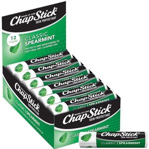 ChapStick Classic Spearmint Lip Balm Tubes, Spearmint ChapStick for Lip Care - 0.15 Oz (Pack of 12)