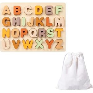 Houten alfabetpuzzel voor peuters die ABC-letters leren - leuke en educatieve houten letterpuzzel met opbergtas voor peuters en kinderen van 3-6 jaar oud