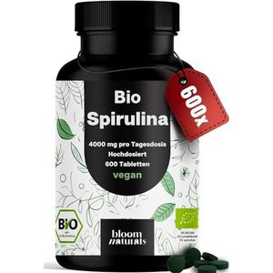 Spirulina-tabletten biologisch - 600 tabletten - hoge dosering 4000 mg per dagelijkse dosis - Vegan - Geproduceerd in Duitsland - Laboratoriumgetest