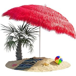 Kingsleeve Parasol Hawaii 160 cm Hoogte Verstelbaar Kantelbaar Grondpin Groot Rond Balkon Strand Rood