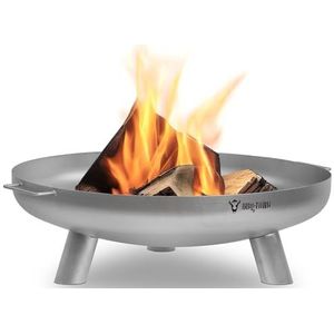 BBQ-Toro Roestvrijstalen vuurschaal, Ø 80 cm, zilver, outdoor haard met drie poten en twee handgrepen, vuurschalen voor de tuin, vuurschaal, Garden Fire Pit, Fire Bowl, vuurschaal