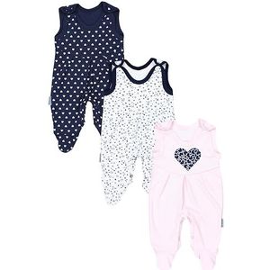 TupTam Baby Meisjes Boxpakje Mouwloos 3-Pack, Hart Roze Harten Donkerblauwe Bloemen Wit, 68