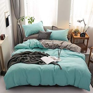 Damier - Beddengoed - Turquoise Groen Grijs - 220 x 240 cm - 3-delig - Superzacht Microvezel