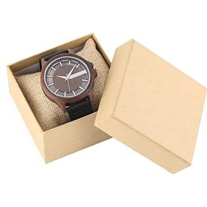 Handgemaakt Ebony Wood Watch Heren Transparante Hollow Dial Houten Horloges Analoge Timepiece Vintage Quartz Polshorloge Klok Huwelijksgeschenken (Color : Coffee with box)