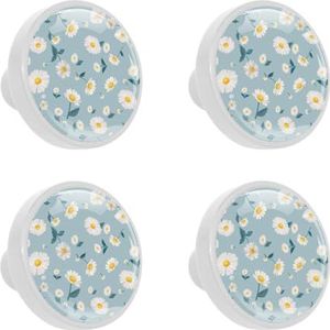 LVTISEE 4 stuks retro witte madeliefjes bloemen kast knoppen dressoir lade trek decoratieve knoppen keuken meubels lade trekt voor thuis keuken badkamer of kantoor