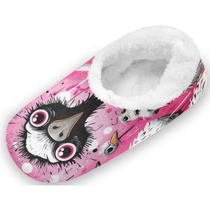 KAAVIYO Roze Doodle Art Struisvogel Outdoor Slippers Katoen Huisschoenen Gesloten Rug Winter Antislip Fuzzy Voeten Slippers voor Indoor Jongens Vrouwen, Patroon, XX-Large