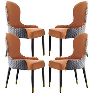 GEIRONV Lounge Teller Stoelen Set van 4, Microvezel Leer Keuken Woonkamer Zacht Gevoerde Zitting Beuken Houten Benen Eetkamerstoelen Eetstoelen (Color : Orange+dark Grey, Size : 90 * 53 * 47cm)