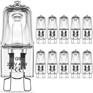 RuLEDne G9 halogeenlampen, ovenlamp, 40 W, heldere capsule, warm wit 2700 K, 230 V, 300 °C, hittetolerante gloeilampen voor oven en magnetron, verpakking van 10 stuks