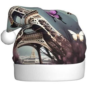 FRESQA Romantische Parijs Vlinder Eiffel Volwassen Pluche Kerstmuts - Seizoensgebonden Hoed Decoraties, Voor Feesten En Vieringen
