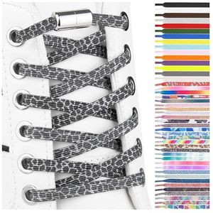 SULPO Platte veters zonder strikken - veters kleurrijke snelsluiting - elastische schoenveters - rubber - veters - veters voor kinderen en volwassenen, Black Leopard, Eén Maat