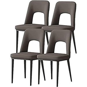 GEIRONV Moderne set van 4 eetkamerstoelen, gestoffeerde vrijetijdsbureaustoelen, koolstofstalen poten, keukenstoelen van kunstleer, mat leer Eetstoelen (Color : Dark gray, Size : 40x48x85cm)