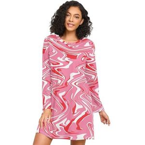 LI ZHI XIN Nachthemd voor dames, lange mouwen, nachthemd voor dames, slaapshirts, nachtkleding, ronde hals, losse grote maten, nachtkleding, XXXL, artistieke graffititipatronen, rood wit, Meerkleurig