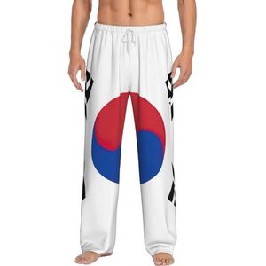 KJGvbn Vlag van de Republiek Korea print heren broek pyjamabroek, zachte loungewear pyjama slaapbroek met zakken, lichtgewicht nachtkleding voor comfortabele slaap, Wit, S