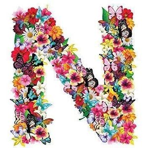 Muursticker voor kinderkamer, naam, meisjes, letter-N, bloemen, vlinder, vinyl, glanzend, HD, letters (25 cm)
