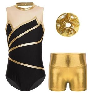 NihaoWXM Turnpakje voor meisjes zonder mouwen, balletdanspakje met metallic shorts, ritmisch turnpakje voor meisjes, skaten, bodysuit, Goud, 10 Years
