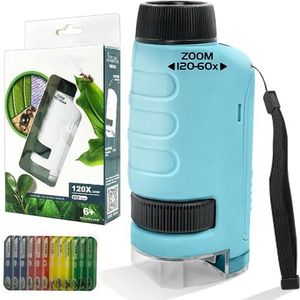 Miniscope for Kids,Miniscopes Kids,2024 New The Original Miniscope for Kids,60x-120x Led Lighted,Pocket Microscope for Scientific Experiment (Blue)