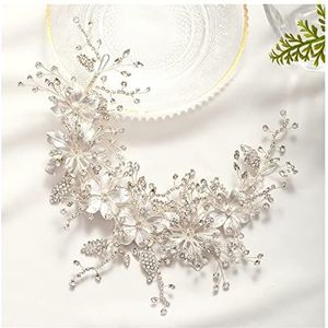 Strass Kroon Bruiloft hoofdband zilveren kleur kristal tiara handgemaakte bruid hoofdtooi bloem blad haar sieraden hoofdband bruid haaraccessoires Koningin Kroon (Style : Silver)