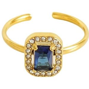 Dames roestvrijstalen vierkante verstelbare diamanten ring, eenvoudige titanium stalen ring, staartringarmband (Style : Blue)