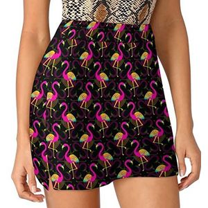 Hawaiiaanse tropische flamingo vogels dames korts hoge taille tennisrok gelaagde korte minirok culottes korts met zakken XL