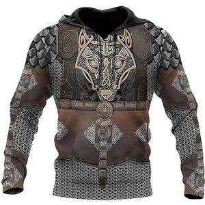 Celtic Wolf Tattoo Sweatshirt, Scandinavische 3D Digitale Print Warrior Armor Herfst Harajuku Casual Ritsjack, Herensweater met Trekkoord en Grote Zak met Capuchon(Color:A Hoodie,Size:L)