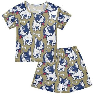 YOUJUNER Kinderpyjama set schattige hond Franse bulldog T-shirt met korte mouwen zomer nachtkleding pyjama lounge wear nachtkleding voor jongens meisjes kinderen, Meerkleurig, 12 jaar