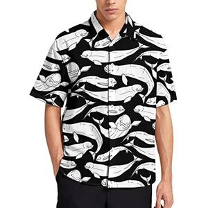 Beluga Hawaïaans shirt met walvispatroon voor heren, zomer, strand, casual, korte mouwen, button-down shirts met zak