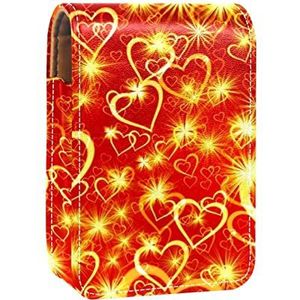 Glanzend licht goud liefde hart patroon rode lipgloss houder lippenstift case draagbare mini lippenstift opbergdoos reizen lippenstift of organizer case met spiegel voor vrouwen, Meerkleurig, 9.5x2x7 cm/3.7x0.8x2.7 in