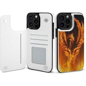 Phoenix Vogel in vlammen portemonnee flip hoesje voor iPhone 15/iPhone 15 Plus/iPhone 15 Pro/iPhone 15 Pro Max Stand Cover met kaartsleuven houder