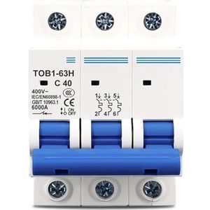 Mini 3P AC MCB TOB1-63C Type 230/400V ~ 50HZ/60HZ 3A 6A 10A 16A 20A 25A 32A 40A 50A 63A 1st (Maat: 3P 6A)