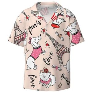YJxoZH Parijse teckel en Eiffeltoren Print Heren Overhemden Casual Button Down Korte Mouw Zomer Strand Shirt Vakantie Shirts, Zwart, 3XL