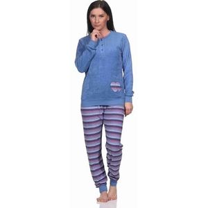 Normann Prachtige damespyjama van badstof, met manchetten en hartmotief, ook in grote maten, blauw, 40/42