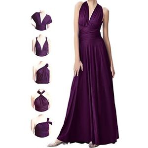 Infinity jurken voor bruidsmeisjes, bruiloftsgastjurken voor vrouwen, grote maten wikkeljurk, lange maxi converteerbare meerwegjurk, Donker Paars, Eén Maat
