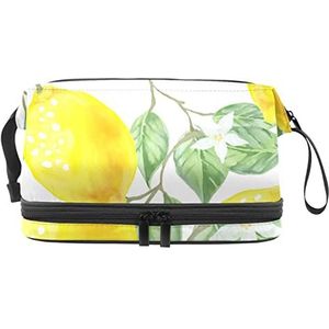 Grote capaciteit reizen cosmetische tas,Make-up tas,Waterdichte make-up tas Organizer, Citroenblad Tropisch, Meerkleurig, 27x15x14 cm/10.6x5.9x5.5 in