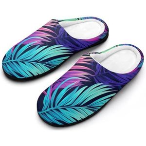 Tropische Palmbladeren Katoenen Slippers Voor Vrouwen Warme Anti-Slip Rubber Zool Huisschoenen Voor Indoor Hotel 9-10 (40-41)