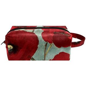 Make-up tas PU-leer,make-up tas voor op reis,rode lente papaver bloem,Cosmetische organizer voor dames