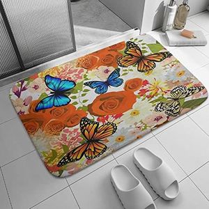 Agriism Laagpolige tapijten, kleine matten, bloemen en vlinders voor buiten 86 x 61 cm