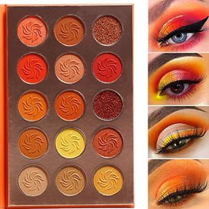 Make-up Oogschaduw Palet Rood Oranje,Afflano Glitter Matte Shimmer Sterk Gepigmenteerde Warme Oogschaduwpaletten,Neutraal Geel Goud Herfst Zonsondergang Metallic Bright Eyeshadow Pallet Christmas Gift