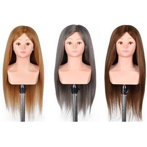 80% menselijk haar Professionele mannequin hoofd met schouders kapper oefenkapsel(Gun Metal)