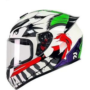 Full Face Motorhelm met Dubbele Achtervleugels DOT Gecertificeerd - Lichtgewicht en Duurzame Volwassen Motorfiets Straat Fietshelm (M)(Clown,Large)