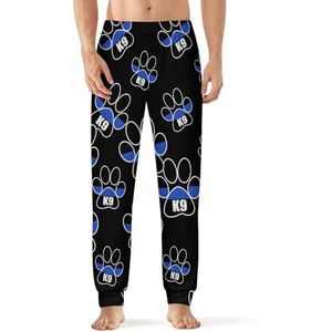 Dunne Blauwe Lijn K9 Hond Poot Mannen Pyjama Broek Zachte Lounge Bodems Met Pocket Slaap Broek Loungewear