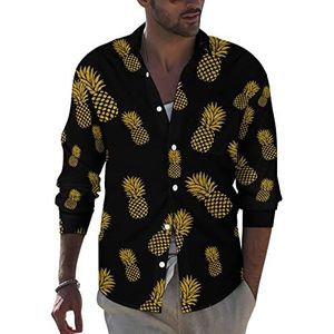 Geel Goud Ananas Mannen Button Down Lange Mouw Shirt Causale Strand Tops Met Pocket Regular Fit